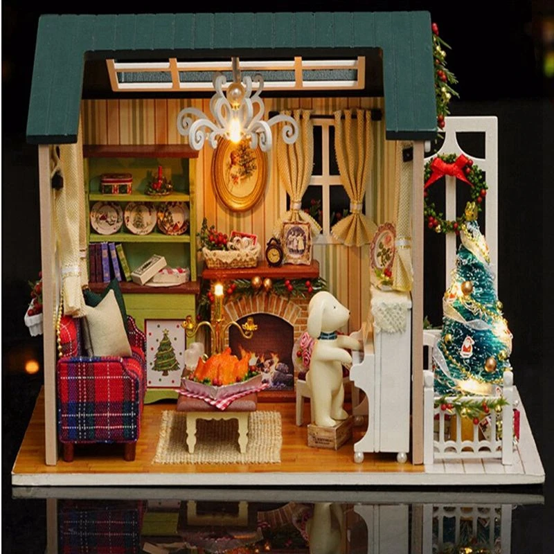 Wooden Christmas 3D Doll House DIY Miniature Thanksgiving Holiday Craft Decor Cottage Kids Gift Living Room Furniture Kit Toy Wooden Christmas 3D Doll House DIY Miniature Thanksgiving Holiday Craft Decor Cottage Kids Gift Living Room Furniture Kit Toy