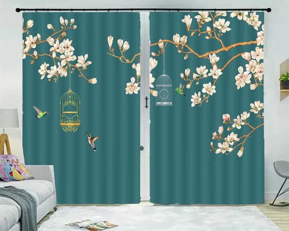 

Claborate-style painting flowers and birds 3D Curtains For Bedroom Kids Living Room Drapes Fabric Polyester Set with Hooks