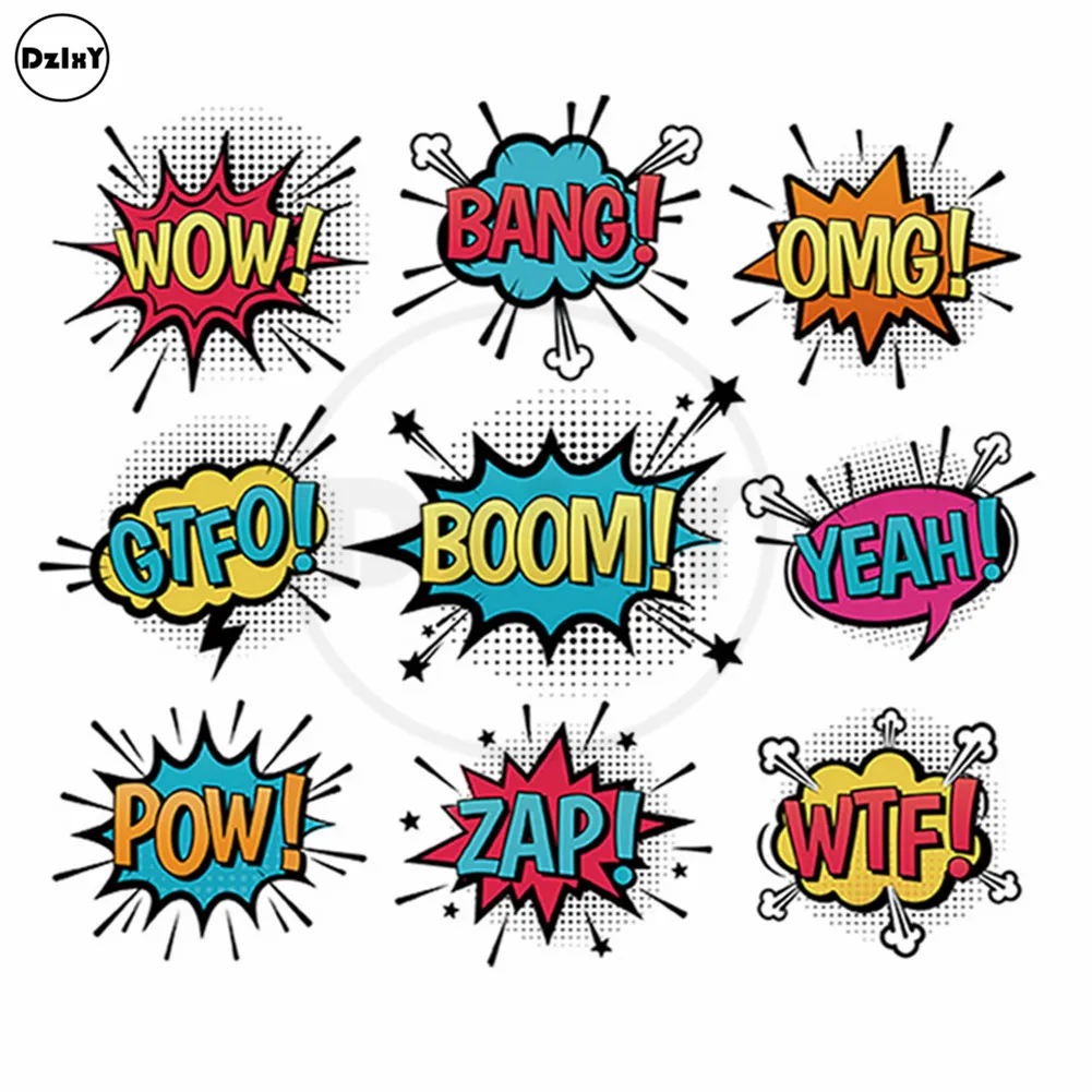 

Wow Letters Heat Transfers Patches for Clothes T-Shirt Hoodies Iron on Eco-Friendly Appliques Handmade POW Stickers @T-118