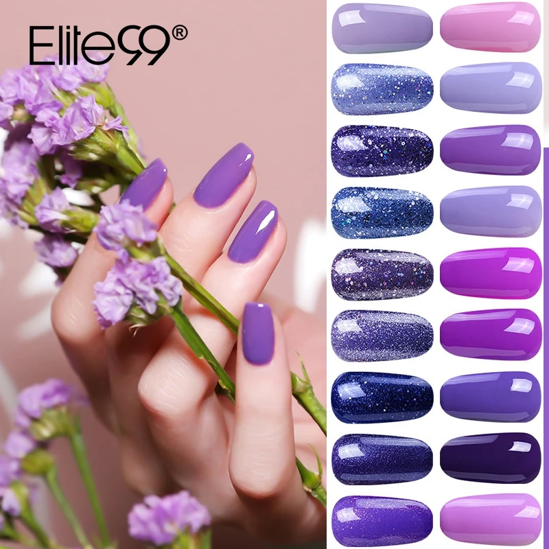 

Elite99 15ml Purple Color Series Gel Varnishes Glitter Bling UV LED Gel Nail Polish Soak Off Semi Permanent Nail Art Manicure