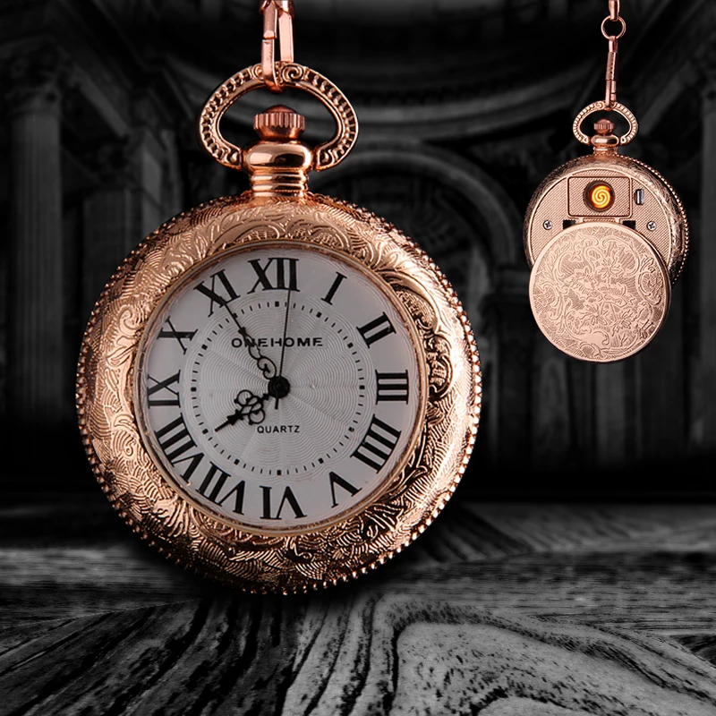 171 Creative Metal Pocketwatch Shape Usb Rechargeable Lighter With