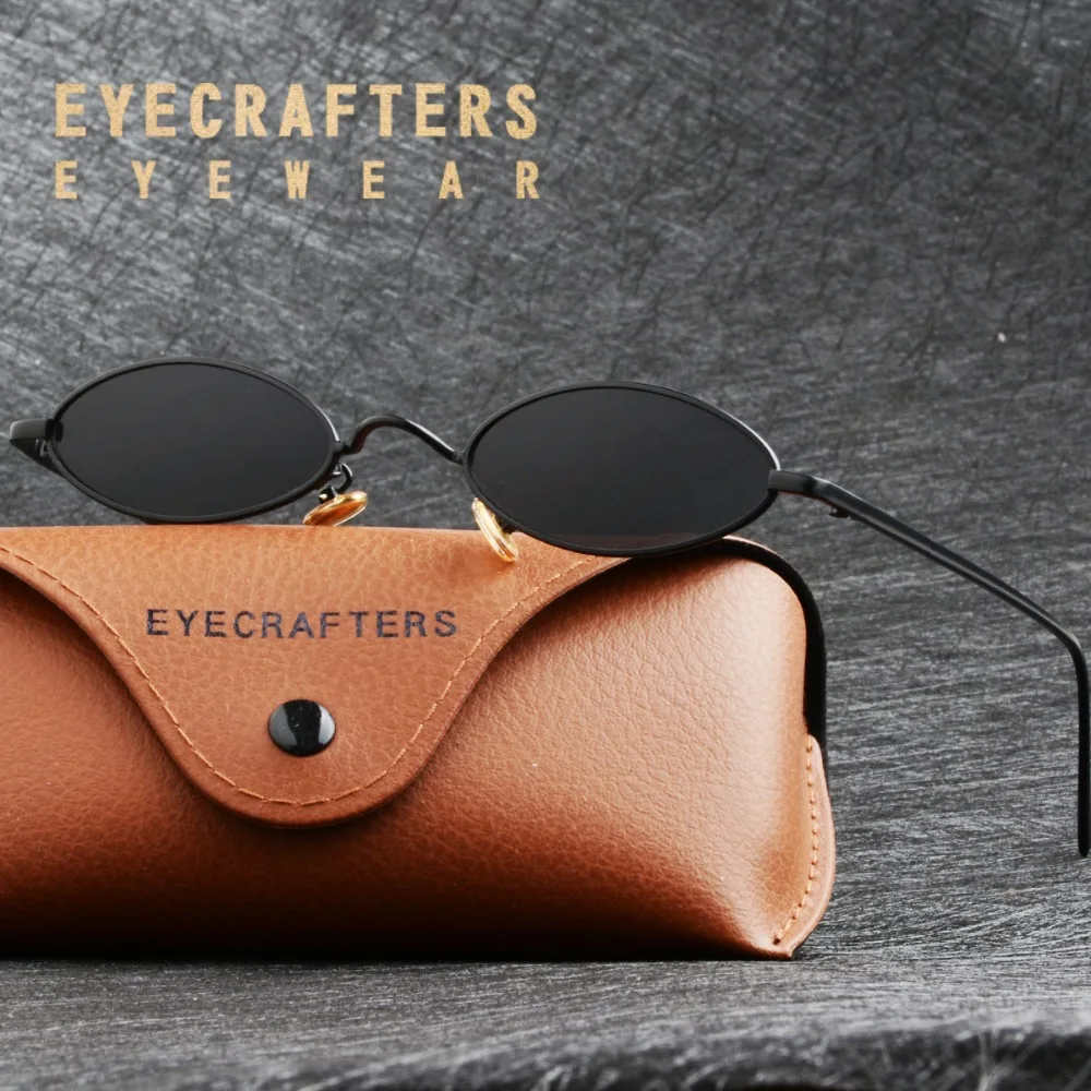 

Eyecrafters Vintage Womens Brand Designer Cat Eye Sunglasses Fashion Women Steampunk Retro Small Round Oval Black Sunglasses
