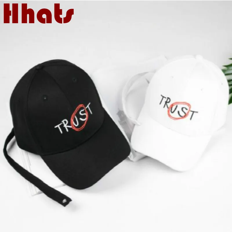 Вышитая бейсболка TRUST для женщин модный длинный ремень Регулируемый задник кепки хип хоп мужская шляпа Корейский мужской Kpop бейсболка