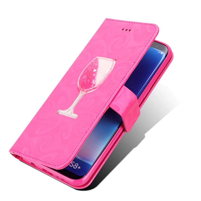 Hourglass Love Heart Quicksand Leather Wallet Case For Samsung Galaxy S8 S9 Plus S5 Mini S7 Edge Magnetic Flip 2 Card Slots Bag (56)
