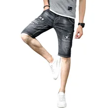 Летние мужские s повседневные из хлопка, с заплатками джинсовые шорты мужские шорты с буквами мужские мягкие эластичные короткие брюки большого размера 36 38, T6812