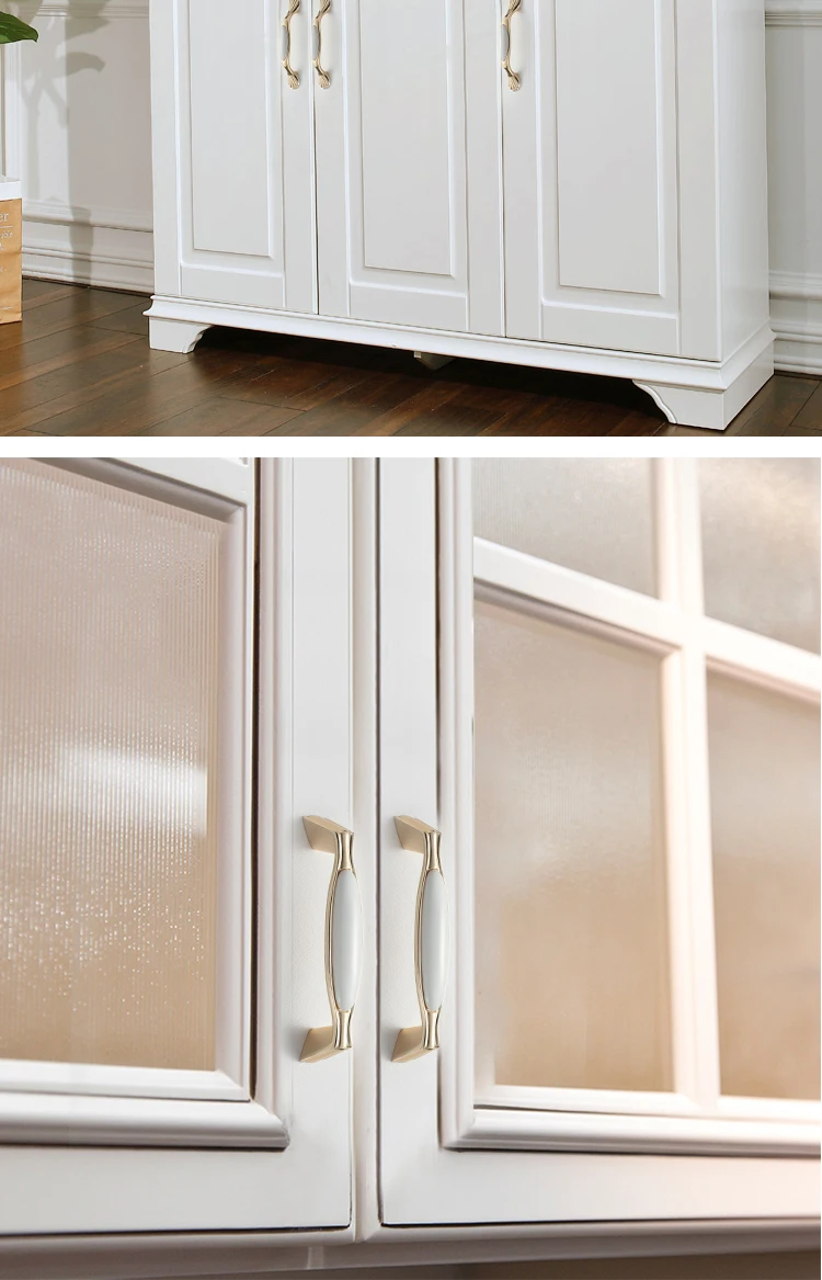 NAIERDI Gold White Creamic Gold Cabinet Handles Knobs Drawer Pulls Kitchen Door Handles Furniture Handle Cabinet Door Hardware