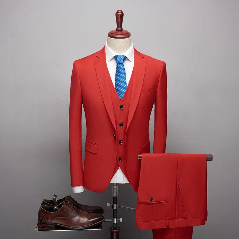 New High Quality Red Men's Suits Slim Fit Casual Business Dress Suits