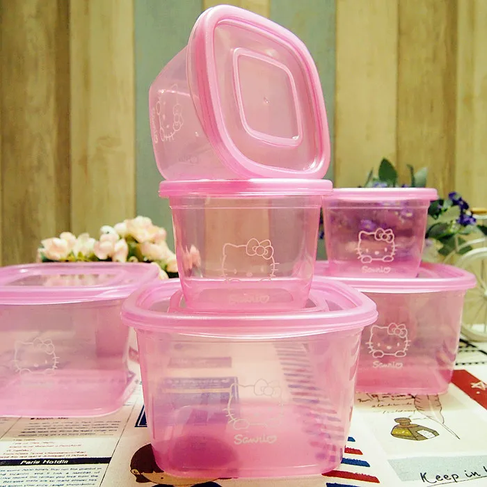 

2 Size.Kawaii Kitty Cat Sealed Refrigerator Crisper.Transparent Grains Tank.Kitchen Sorting Food Preservation Storage Boxes