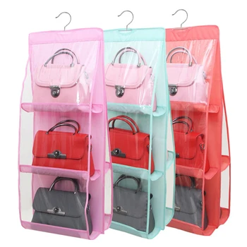 

Non-Woven Fabric Hanging Organizer Bag For Handbags Storage Transparent Hang Pocket Three Layer Portable Dust Protect Cover Bag
