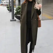 Новое Женское длинное шерстяное пальто зеленого цвета, прямая куртка