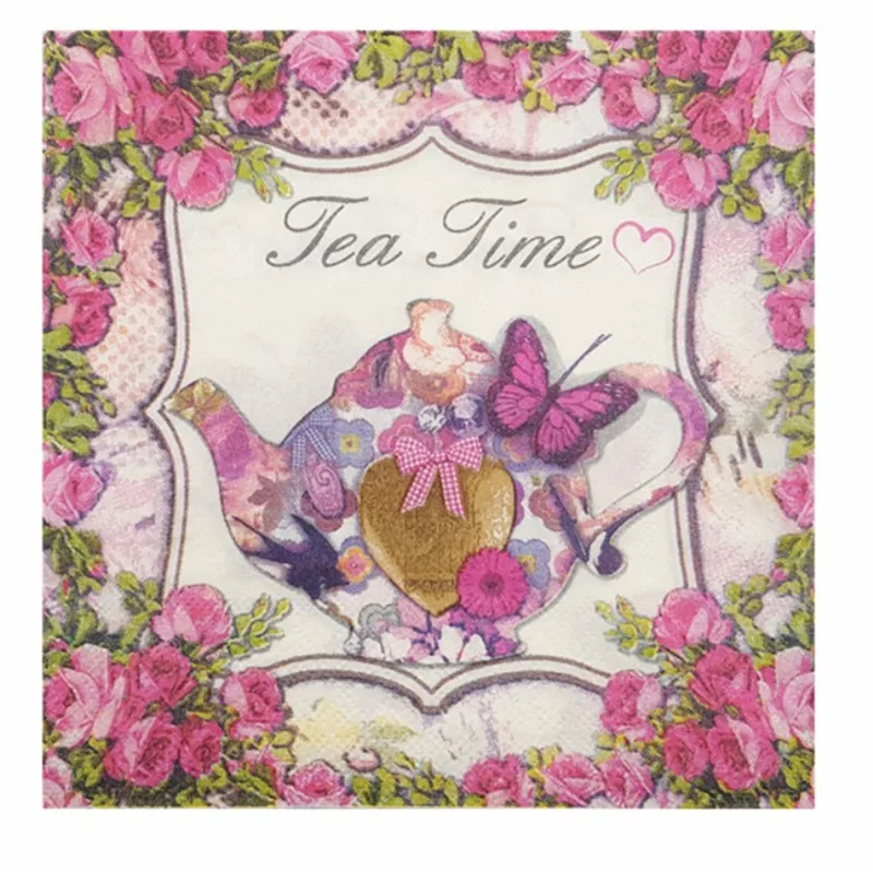 

Vintage napkin paper tissue print flower tea time purple butterfly teapot bird decoupage crafts wedding birthday party dinner