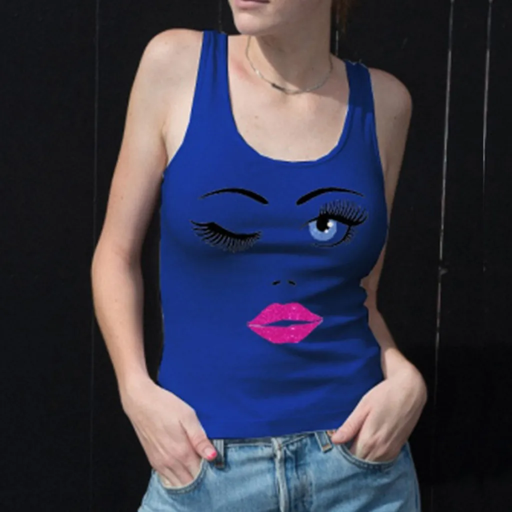 

Lace Blouse Camisas Mujer Roupas Women Slim Fit Beauty Printed Tank Top Summer Sleeveless Shirt chemisiers et blouses femme