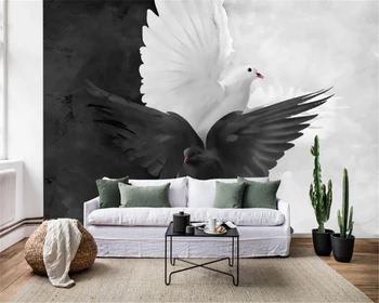 

beibehang behang Interior personality fashion simple hand-painted black and white pigeon art mural wallpaper background wall