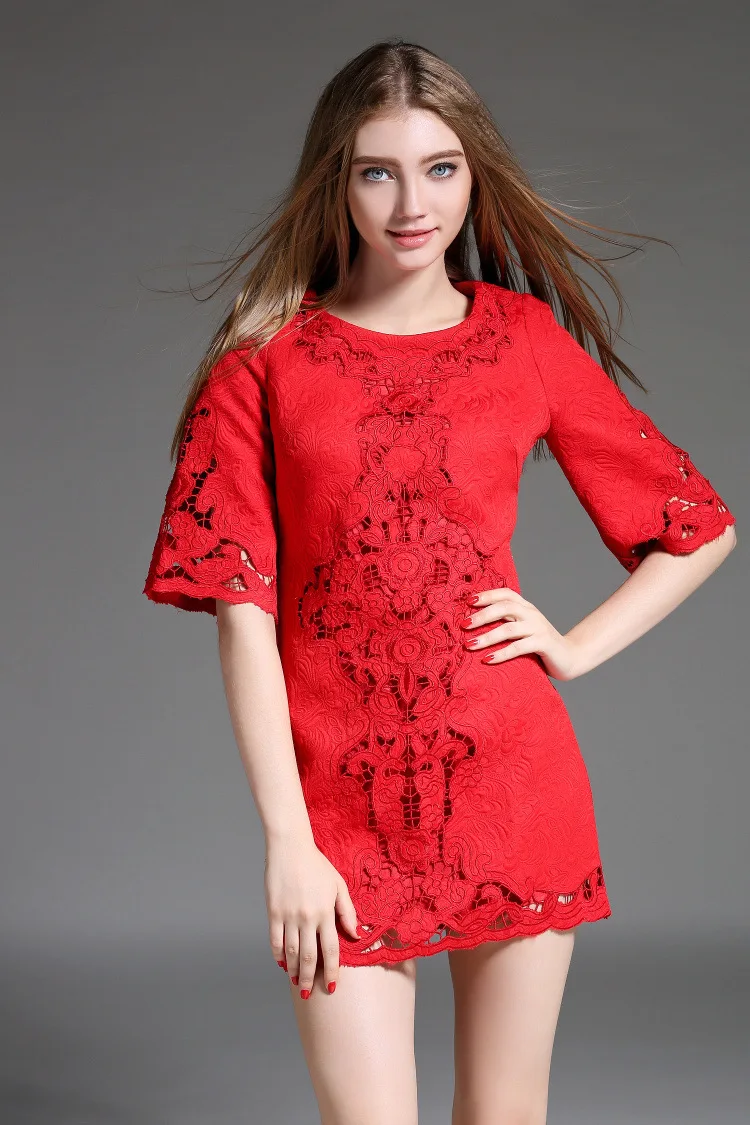 Платье с вышивкой летнее платье новое платье с вышитым воротником темпераментное красное платье с роговыми рукавами Размер s-xxl