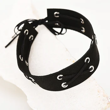

2017 Sexy Stylish Punk Black Leather Chain Choker Necklace for Girls Collare Collier Simple Bandage Adjustable Necklace MC001
