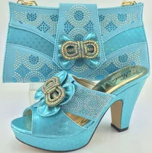 Hochzeit Schuhe Und Tasche High Heels Himmel Farbe Mode Afrikanischen Stil schuhe Mit Passender Tasche Set Italien Schuh Und Tasche Set ME3321