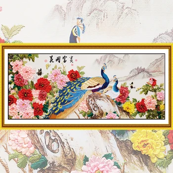 

DIY Ribbons Embroidery 3d Large Decorative Painting Peacock, Needlework Cross Stitch kit, Sewing Crafts Living Room Decor C-0301