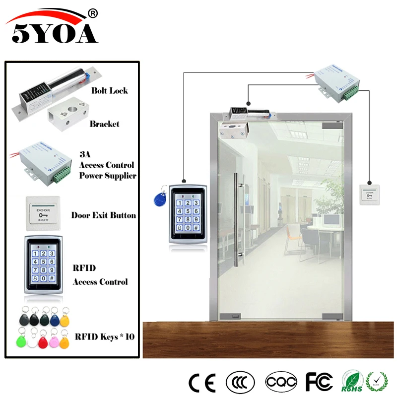 RFID система контроля доступа комплект деревянные очки дверной комплект+ Электрический магнитный замок+ ID карты Keytab+ источник питания+ кнопка выхода