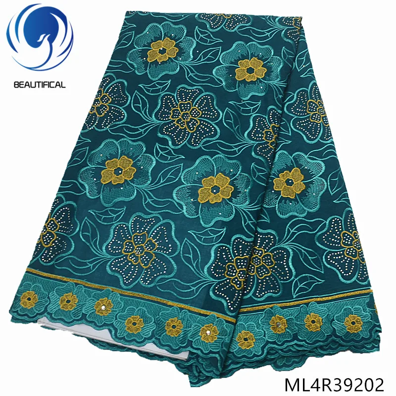 

BEAUTIFICAL swiss african lace fabric 5yards/lot nigerian embroidery cotton lace with stoens for dress swiss voile lace ML4R392