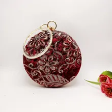 Круговая вечерняя сумка женская велюровая расшитая блестками вышитая Сумочка, расшитая бисером Свадебная Банкетная женская сумка на плечо с цепочкой