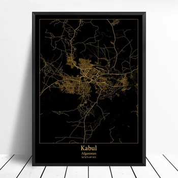 

Kabul Afganistan city map Black and Gold City Map Modern City Canvas Art Print Wall Pictures for Living Room No Frame