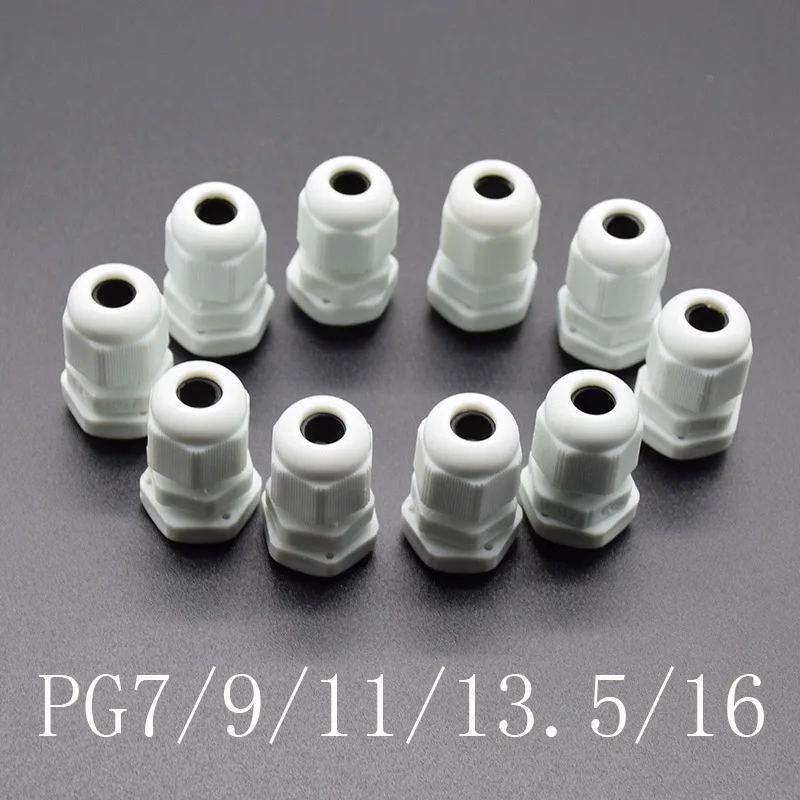 

10pcs IP68 white PG7 PG9 PG11 PG13.5 PG16 for 3-6.5mm-14mm Wire Cable CE Waterproof Nylon Plastic Cable Gland Connector
