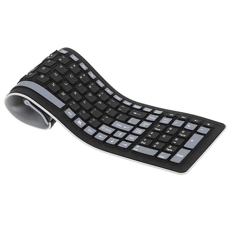 

Portable 2.4G Wireless Keyboard Flexible Roll Up Water Resistant Washable Soft Silicone Keyboards with USB Receiver for Computer