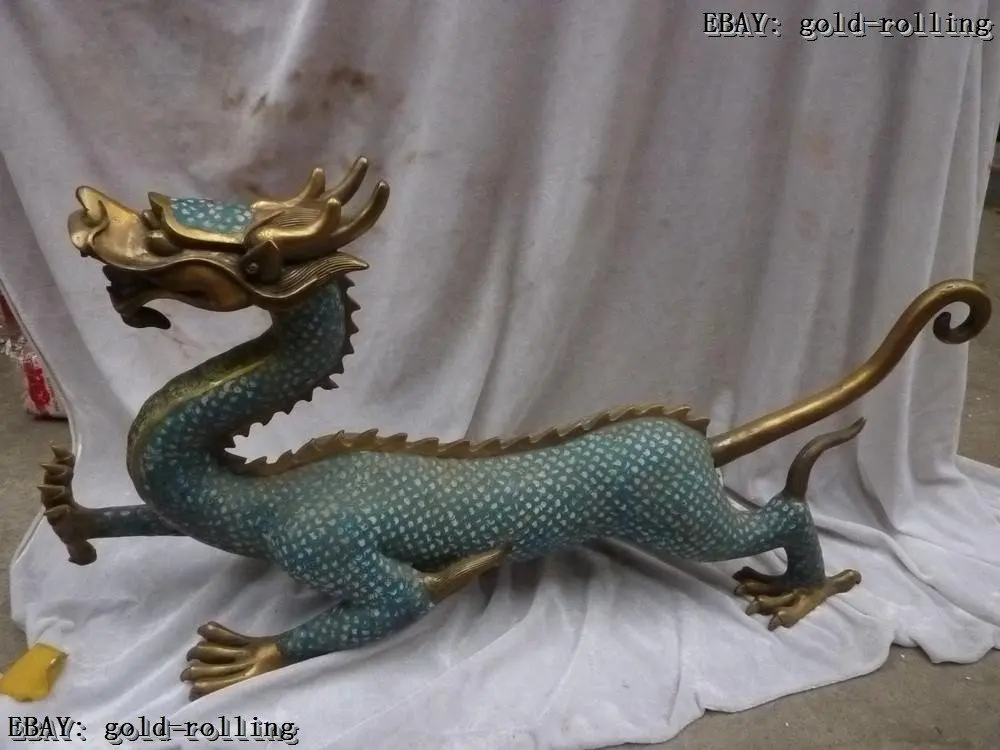 

14"Chinese Purple Bronze Gild Cloisonne carved eximous lifelike Dragon Statue