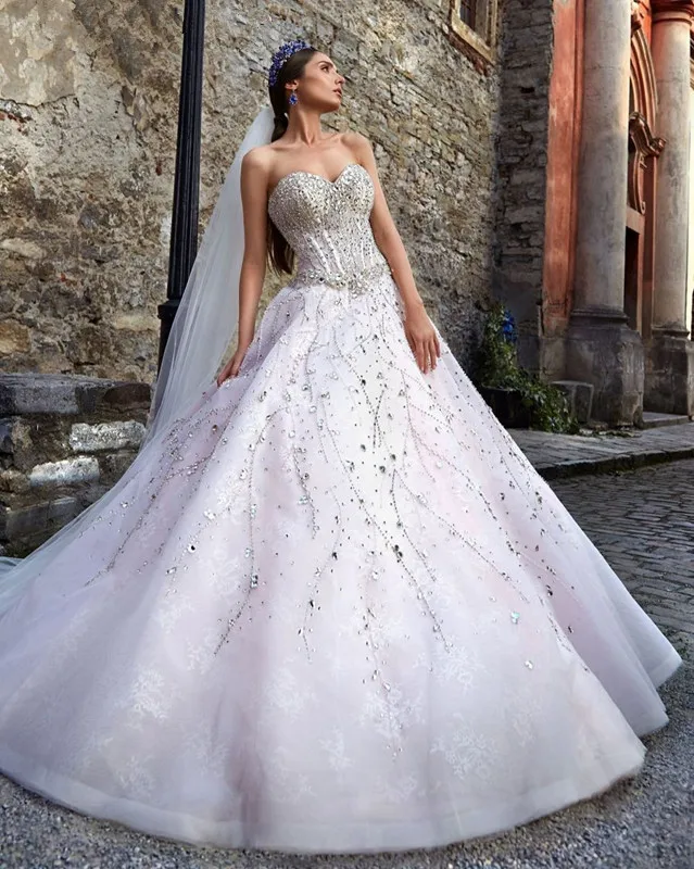 Vestidos De Novia Bling Bridal Gowns Vintage Luxury Glitter Wedding Dresses Turkey Sexy Crystal