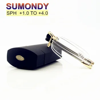 

SUMONDY High End Rimless Folding Reading Glasses Dioptre +1.0 to +4.0 Women Men Fatigue Resistance Presbyopic Eyeglasses R124