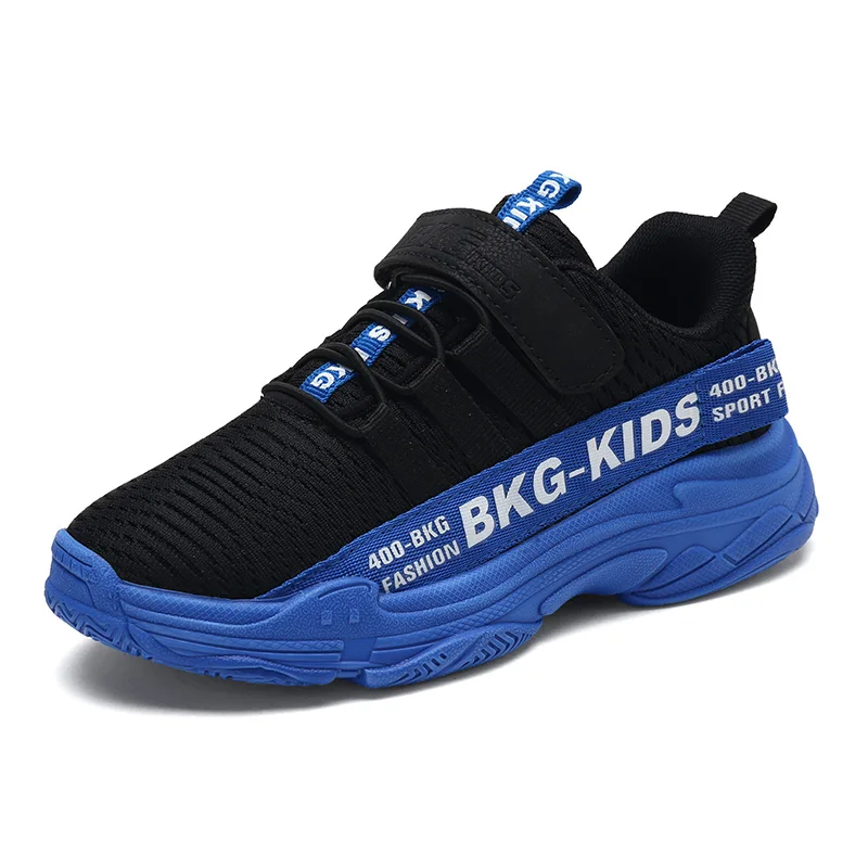 Осенние износостойкие Детские кроссовки на толстой нескользящей подошве для мальчиков; кроссовки для мальчиков; детская спортивная обувь для студентов; детская прогулочная обувь - Цвет: Black Blue