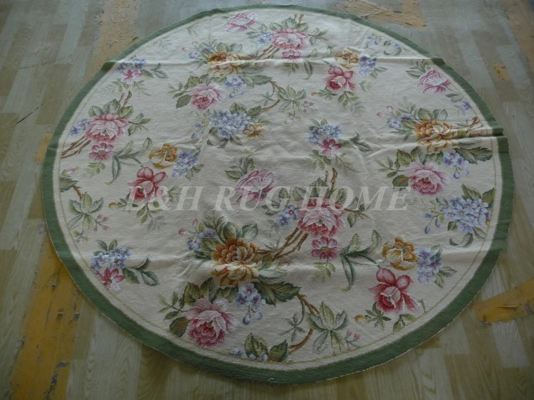 

Free shipping 6'X6' Round Handmade Floral Roses Wool Needlepoint Area Rug New Store Openning