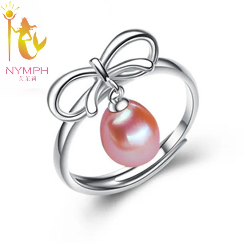 

[NYMPH] Natural Pearl Rings for Women Fine Jewelry Freshwater Pearl wedding Bands Trendy Engagement Gift Bow-knot R5