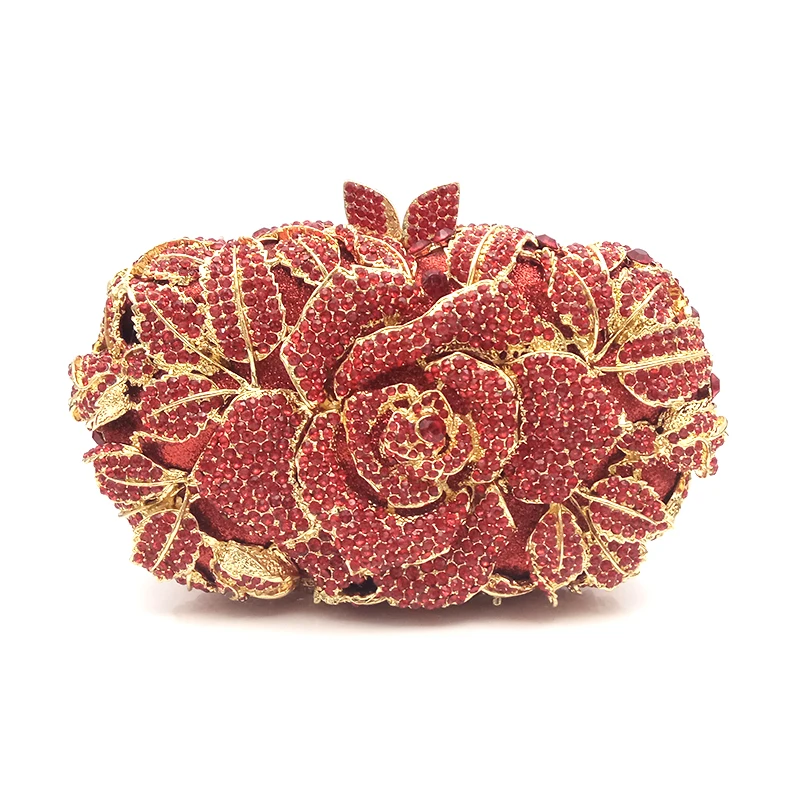 Bridal wedding party purse women evening party bag diamonds luxury colorful crystal clutch elegant rose flower crystal purse Evening Bags for women