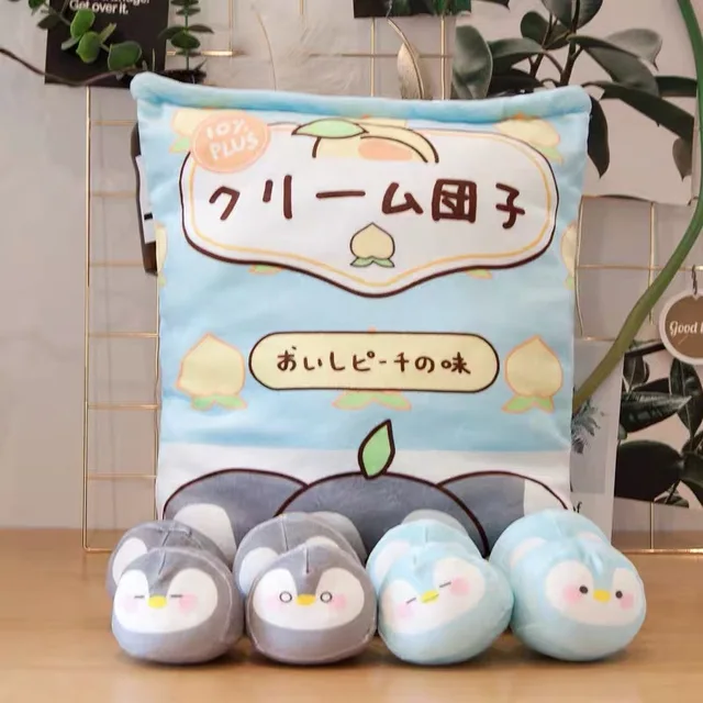 A bag of 8 pcs mini penguins plush toy creative Throw pillow stuffed animal brown bear pudding doll toy for kids girl birthday