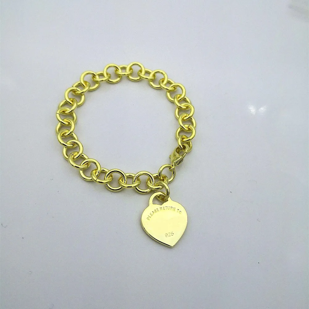 

TIFF100 classic heart-shaped logo % 925 sterling silver bracelet gold letters lady lovers fashion jewelry gift of love
