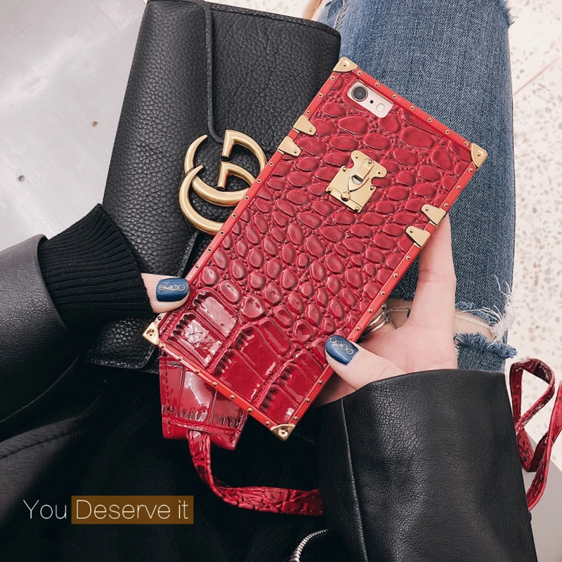 

European fashion luxury brand animal crocodile skin square lattice soft phone case for iphone 6 6s 7 8 plus X XS XR XSMAX cover