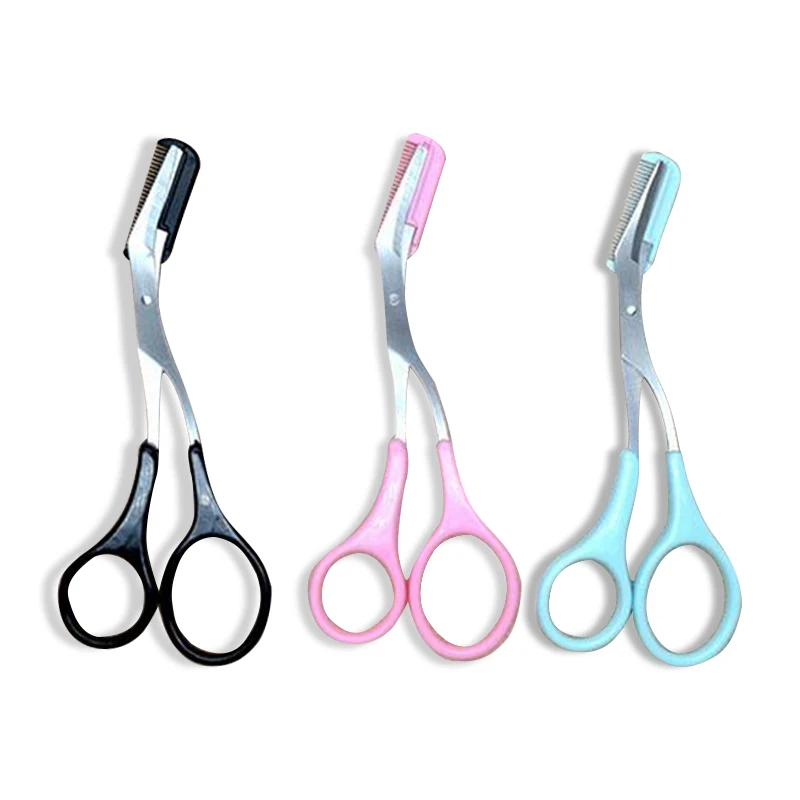 

1pcs Eyelash Hair Scissors Eyebrow Trimmer Eyelash Hair Clips Scissors Comb Shaping Eyebrow Grooming tesoura sobrancelha 3 Color