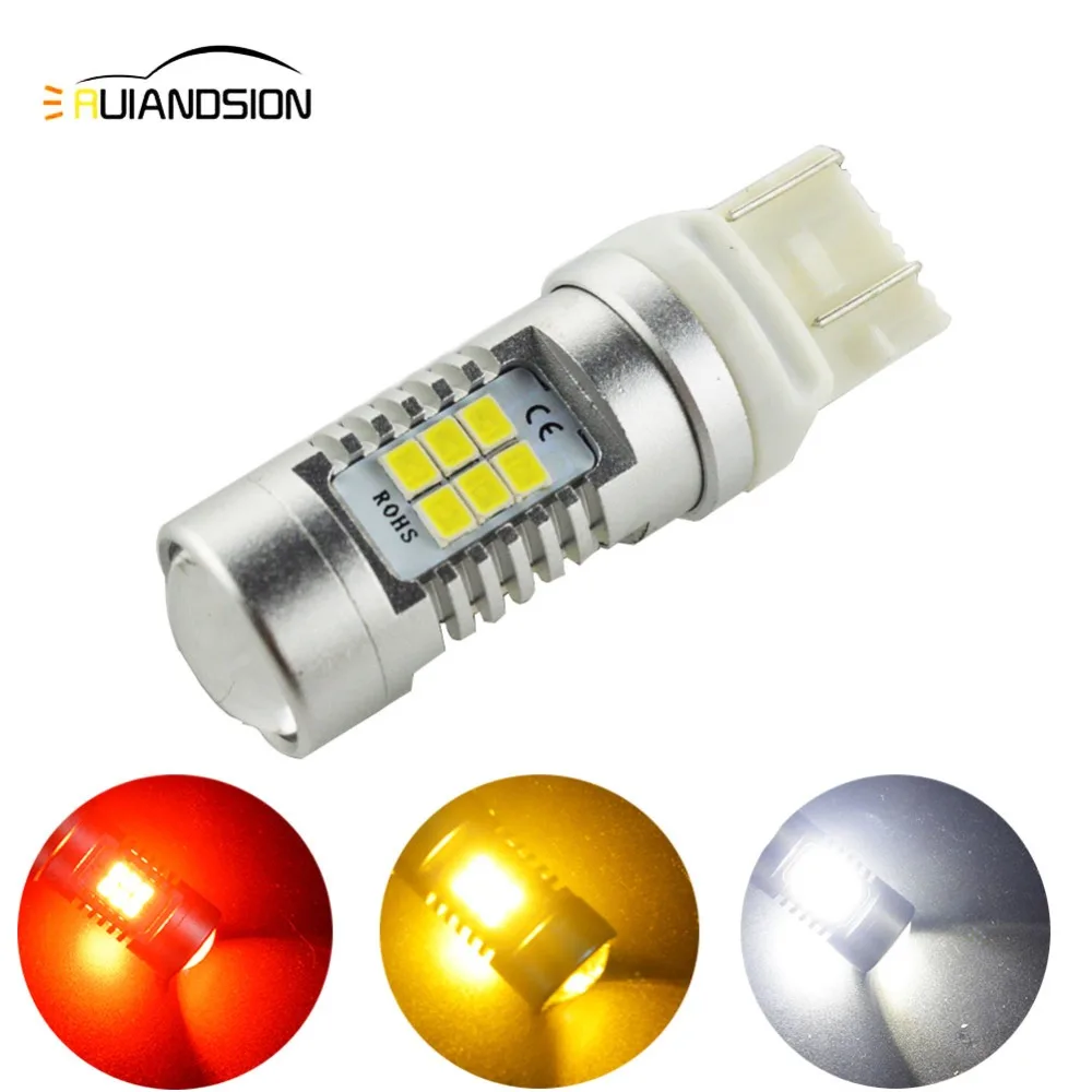 

2PCSx 5W No-polar 7443 T20 W21/5W Bulb 21 SMD 2835 LED Lens Car External Reverse brake tail rear parking 12V 24V White Amber Red