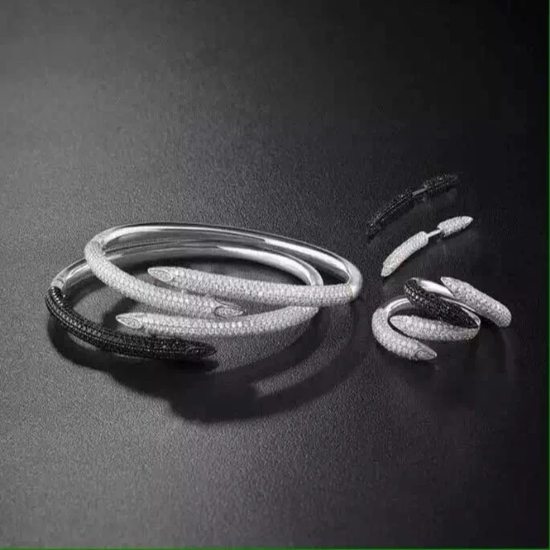 

S925 Sterling Silver Inlay Zircon Nail Bracelet Fashion Wild Jewelry Fits Monaco Jewelry with Women Party Gifts
