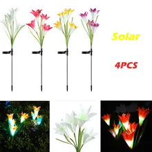 Солнечная энергия Светодиодное свечение в виде цветов открытый сад двора путь газон пейзаж лампа 4 шт#22/7