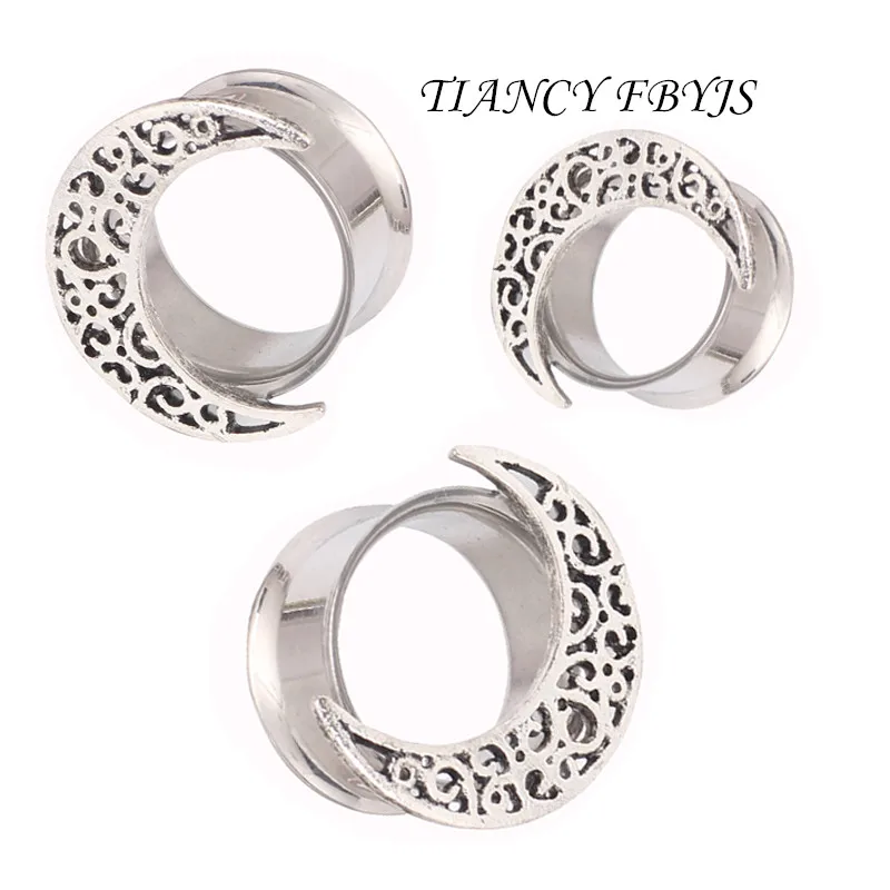 Flesh Tunnel Silver Hollow Flare Ear Tunnel Plug Piercing Double Flared