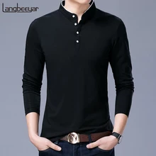 Лидер продаж года, новая модная брендовая одежда, рубашка поло для мужчин, с воротником «Мандарин», с длинным рукавом, приталенная, для мальчиков, поло, повседневная мужская одежда