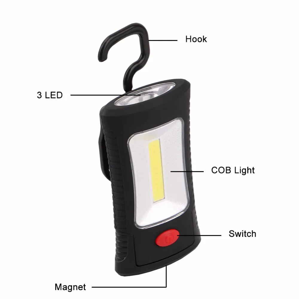 Sanyi Многофункциональный Портативный COB светодиодный магнитный вспышка светильник складной крюк Рабочий инспекционный Фонарь Палатка светодиодный налобный фонарь использует 3 хааа