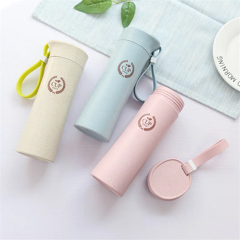 

New 450ml Double-layer Heat Insulation Biodegradable Wheat Straw Water Bottle Leak Proof Hiking Tour Outdoor Drinkware