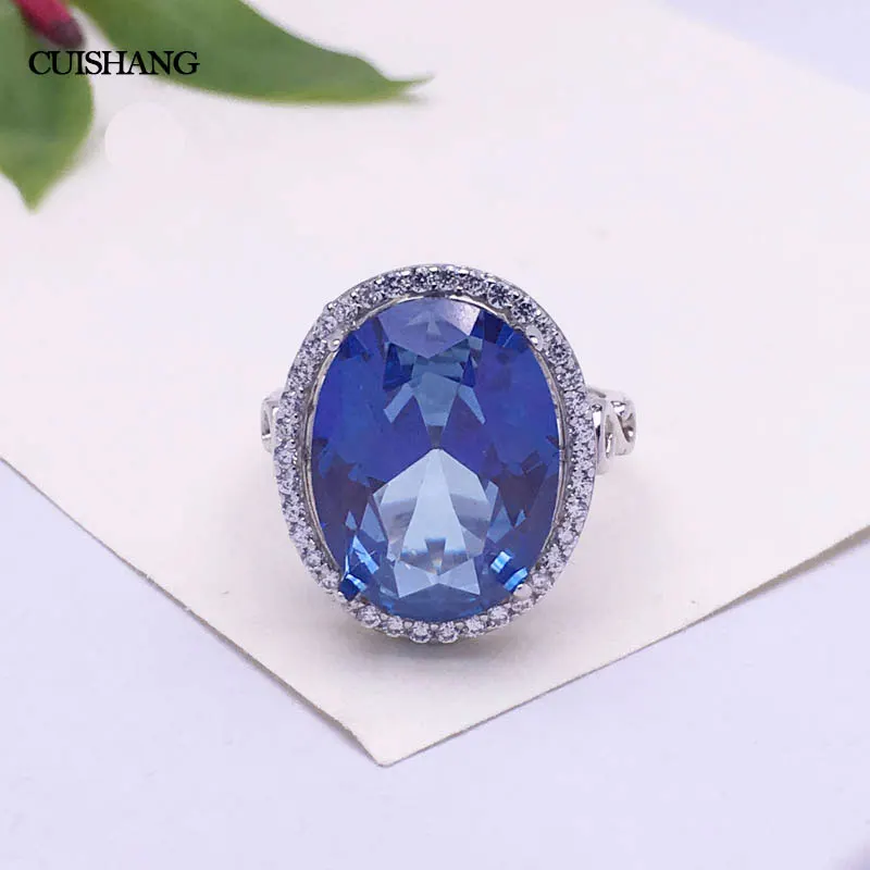 CSJ New Design Elegant 925 Sterling Silver Engagement Rings Tanzanite Sapphire Stones Rings for Woman Girl Fine Jewelry