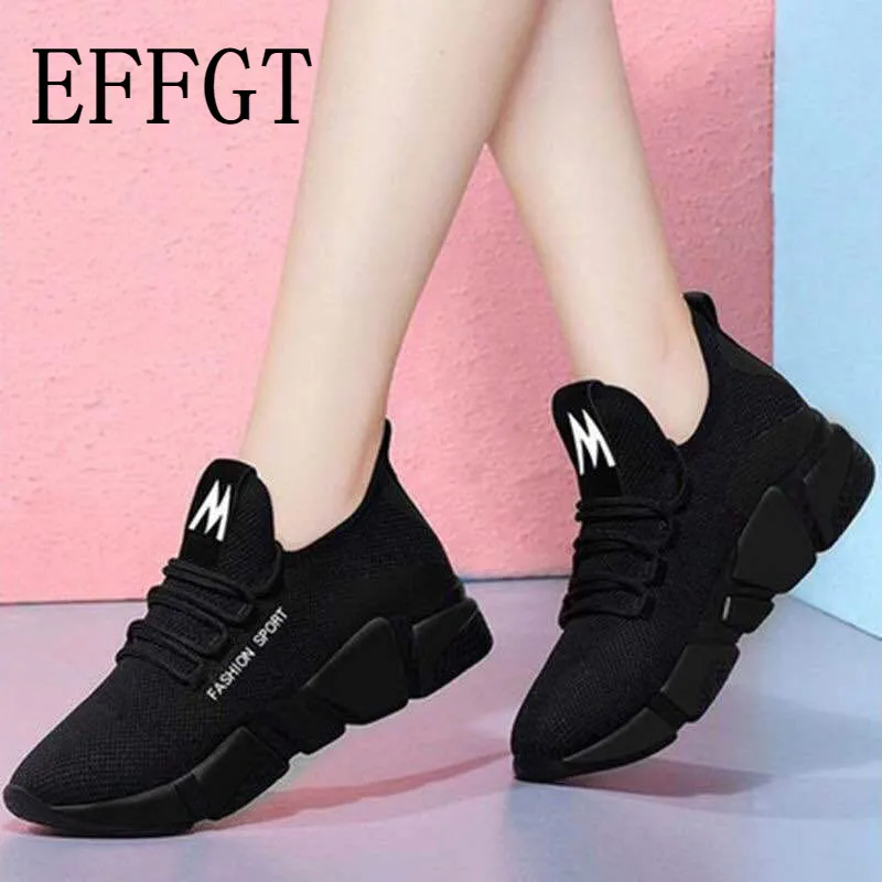 

EFFGT 2019 Spring New Women casual shoes fashion breathable lightweight Walking mesh lace up flat shoes sneakers women shoe A79