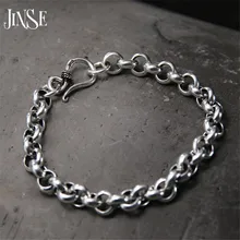 JINSE Fashion S925 Sterling Silver Bracelet Circles Chain Trendy Jewelry Lady Bangle Simple Color with Cute Link Chain Womens JINSE Fashion S925 Sterling Silver Bracelet Circles Chain Trendy Jewelry Lady Bangle Simple Color with Cute Link Chain Womens