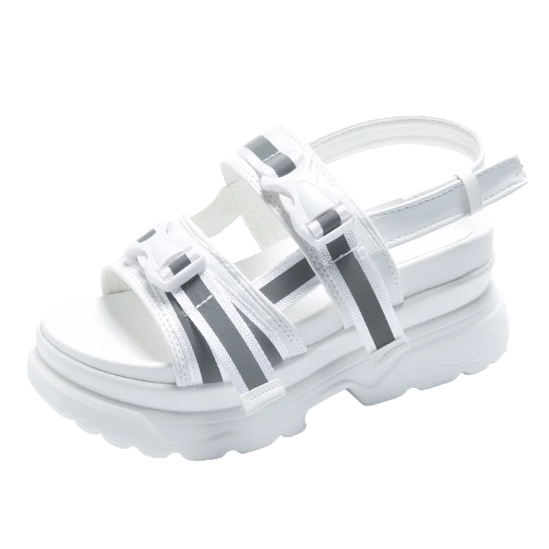 Summer Women Sandals Buckle Design Black White Wedges Platform Chunky Sandals Comfortable Women Thick Sole Beach Shoes
