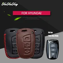 KUKAKEY Leather Car Key Fob Case Bag Shell Protected Cover For Hyundai Remote Smart Fob IX45 Santa Fe Tucson Key Pendant Emblem